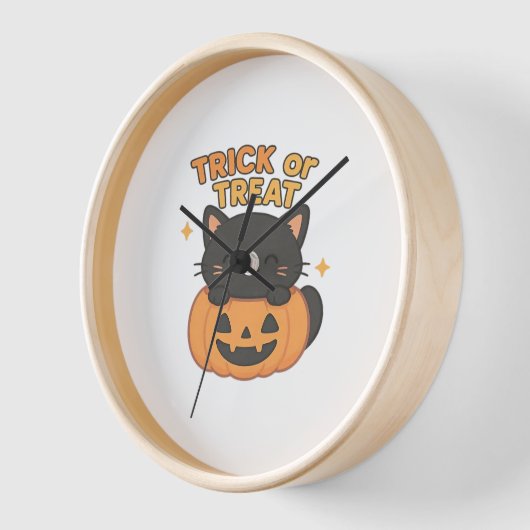 Niedliche Schwarze Katze in Pumpkin - Trick oder T Uhr (Winkel)