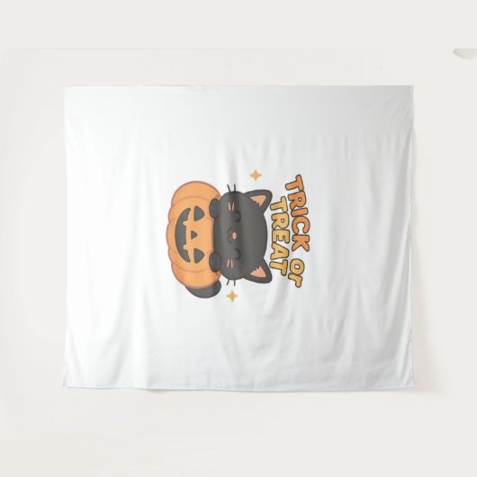 Niedliche Schwarze Katze in Pumpkin - Trick oder T Wandteppich (Vorderseite (Horizontal))
