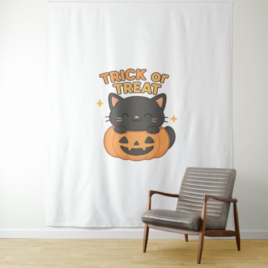 Niedliche Schwarze Katze in Pumpkin - Trick oder T Wandteppich (Beispiel)
