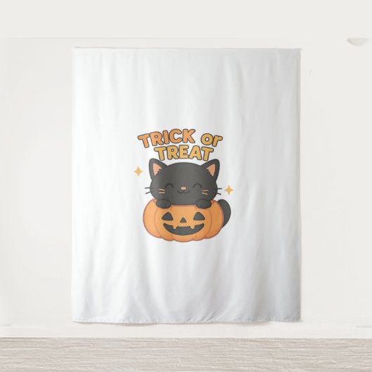 Niedliche Schwarze Katze in Pumpkin - Trick oder T Wandteppich (Vorderseite)