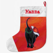 Niedliche Schwarze Katze in Weihnachtsmannmütze au Großer Weihnachtsstrumpf (Rückseite)