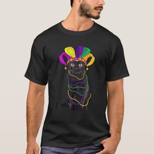 Niedliche Schwarze Katze Karnevalsmaske Mardi Gras T-Shirt (Vorderseite)
