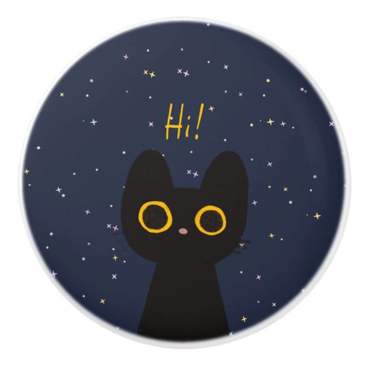 Niedliche Schwarze Katze Keramikknauf (Vorderseite)