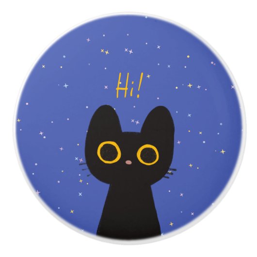 Niedliche Schwarze Katze Keramikknauf (Vorderseite)