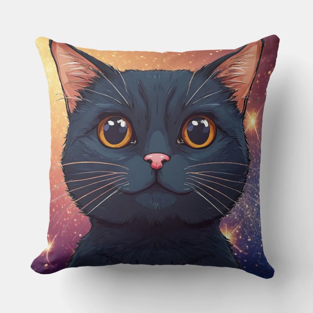 Niedliche Schwarze Katze Kissen (Vorderseite)