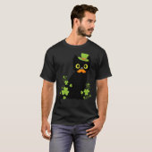 Niedliche Schwarze Katze Kleeblatt St Patricks Day T-Shirt (Vorne ganz)