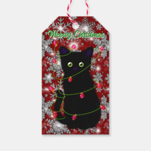 Niedliche schwarze Katze Meowy Weihnachten Geschenkanhänger