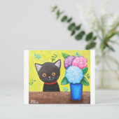 Niedliche Schwarze Katze mit Blume Katzenjunge Kun Postkarte (Stehend Vorderseite)