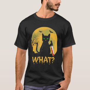 Niedliche schwarze Katze mit blutigem Messer Vollm T-Shirt