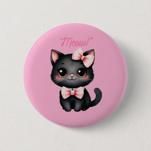 Niedliche Schwarze Katze mit Bow für Halloween-Dek Button