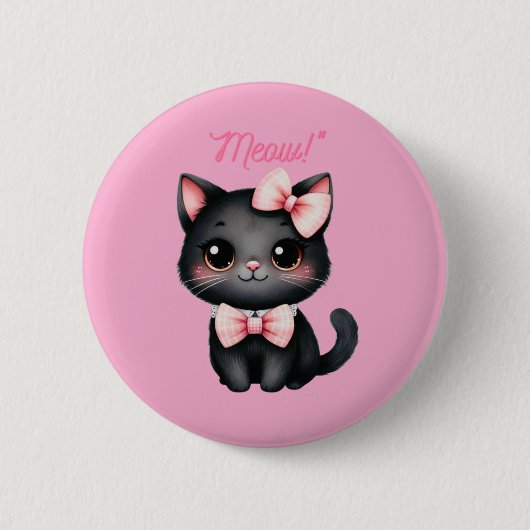 Niedliche Schwarze Katze mit Bow für Halloween-Dek Button (Vorderseite)