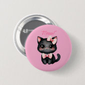 Niedliche Schwarze Katze mit Bow für Halloween-Dek Button (Vorne & Hinten)