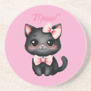 Niedliche Schwarze Katze mit Bow für Halloween-Dek Getränkeuntersetzer