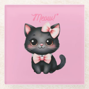 Niedliche Schwarze Katze mit Bow für Halloween-Dek Glasuntersetzer