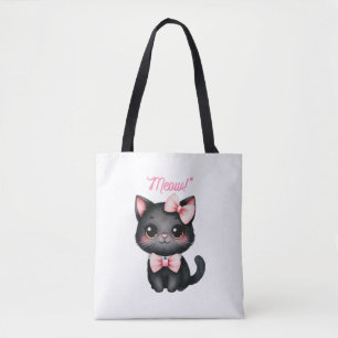 Niedliche Schwarze Katze mit Bow für Halloween-Dek Tasche