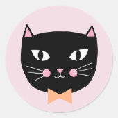 Niedliche Schwarze Katze mit Bow-Krawatte Hallowee Runder Aufkleber (Vorderseite)