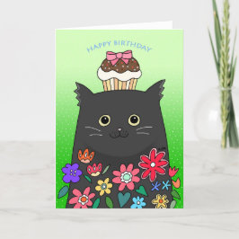Niedliche schwarze Katze mit Cupcake zum Geburtsta Dankeskarte