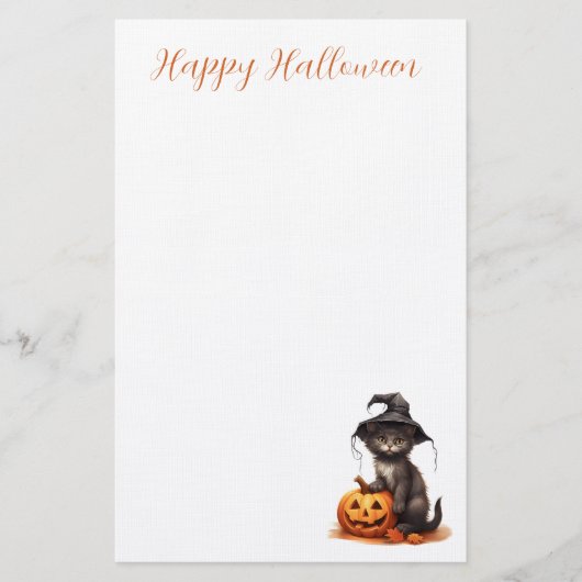 Niedliche Schwarze Katze mit einem Hexenhut mit Pu Briefpapier (Vorderseite)