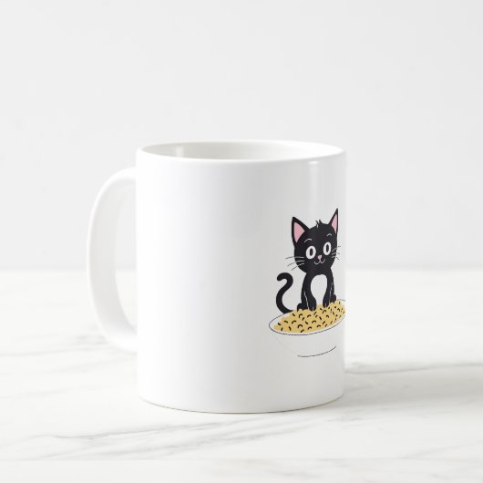 Niedliche Schwarze Katze mit Essen Kaffeetasse (Vorderseite Links)
