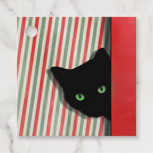 Niedliche schwarze Katze mit gestreiften Geschenkt Geschenkanhänger (Vorderseite)