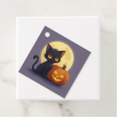 Niedliche schwarze Katze mit glühender Kürbis Geschenkanhänger (Beispiel)