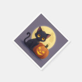 Niedliche schwarze Katze mit glühender Kürbis Serviette (Ecke)
