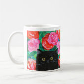 Niedliche Schwarze Katze mit hellen farbigen Blume Kaffeetasse (Links)