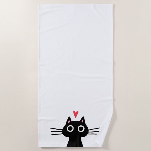 Niedliche Schwarze Katze mit Herz-Beach-Handtuch Strandtuch (Vorderseite)