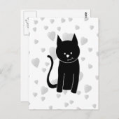 Niedliche schwarze Katze mit Herz. Postkarte (Vorne/Hinten)