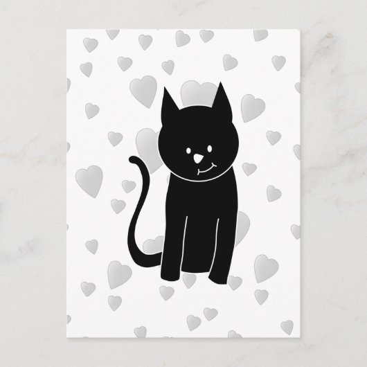 Niedliche schwarze Katze mit Herz. Postkarte (Vorderseite)
