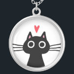 Niedliche Schwarze Katze mit Herz| Wunderkätzchen Versilberte Kette<br><div class="desc">Weiße schwarze Katze mit großen runden Augen. Ein lustiges Modeaccessoire für Kitesurfer. Ein niedliches Valentinstag Geschenk für Jugendliche,  Tweens und coole Katzen-Damen. Besuchen Sie Jenn’s Doodle World für noch mehr lustige Bekleidung und Geschenke mit diesem unheimlichen Kätzchen.</div>