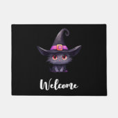 Niedliche schwarze Katze mit Hexenhut als Begrüßun Fußmatte (Vorderseite)