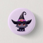 Niedliche schwarze Katze mit Hexenhut Button (Vorderseite)