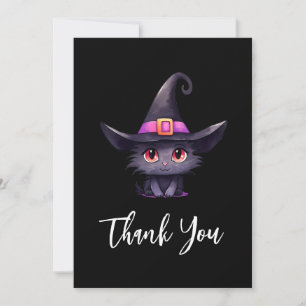 Niedliche schwarze Katze mit Hexenhut Dankeskarte