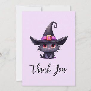 Niedliche schwarze Katze mit Hexenhut Dankeskarte