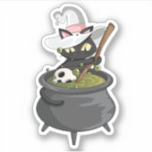 Niedliche schwarze Katze mit Hexenhut, die Zaubert Aufkleber (Vorderseite)