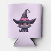 Niedliche schwarze Katze mit Hexenhut Dosenkühler (Vorderseite)