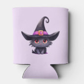 Niedliche schwarze Katze mit Hexenhut Dosenkühler (Rückseite)