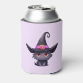 Niedliche schwarze Katze mit Hexenhut Dosenkühler (Kanne Rückseite)
