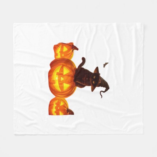Niedliche schwarze Katze mit Hexenhut, Fledermäuse Fleecedecke (Vorderseite (Horizontal))