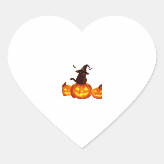 Niedliche schwarze Katze mit Hexenhut, Fledermäuse Herz-Aufkleber (Vorderseite)