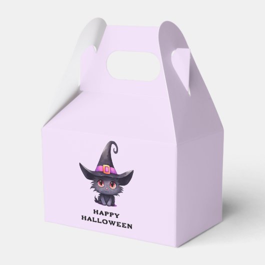 Niedliche schwarze Katze mit Hexenhut Geschenkschachtel (Rückseite)