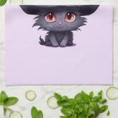 Niedliche schwarze Katze mit Hexenhut Geschirrtuch (Gefaltet)