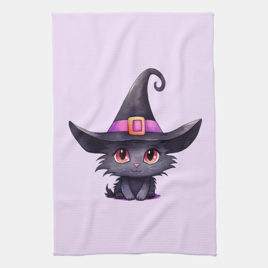 Niedliche schwarze Katze mit Hexenhut Geschirrtuch (Vertikal)