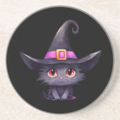 Niedliche schwarze Katze mit Hexenhut Getränkeuntersetzer (Vorne)