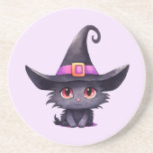 Niedliche schwarze Katze mit Hexenhut Getränkeuntersetzer (Vorne)