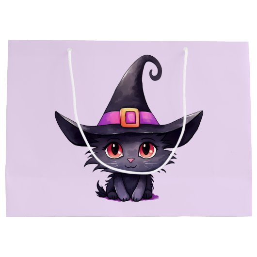 Niedliche schwarze Katze mit Hexenhut Große Geschenktüte (Rückseite)