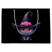 Niedliche schwarze Katze mit Hexenhut Große Geschenktüte (Vorderseite)