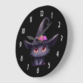Niedliche schwarze Katze mit Hexenhut Große Wanduhr (Winkel)