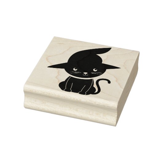 Niedliche schwarze Katze mit Hexenhut Gummistempel (Stempel)
